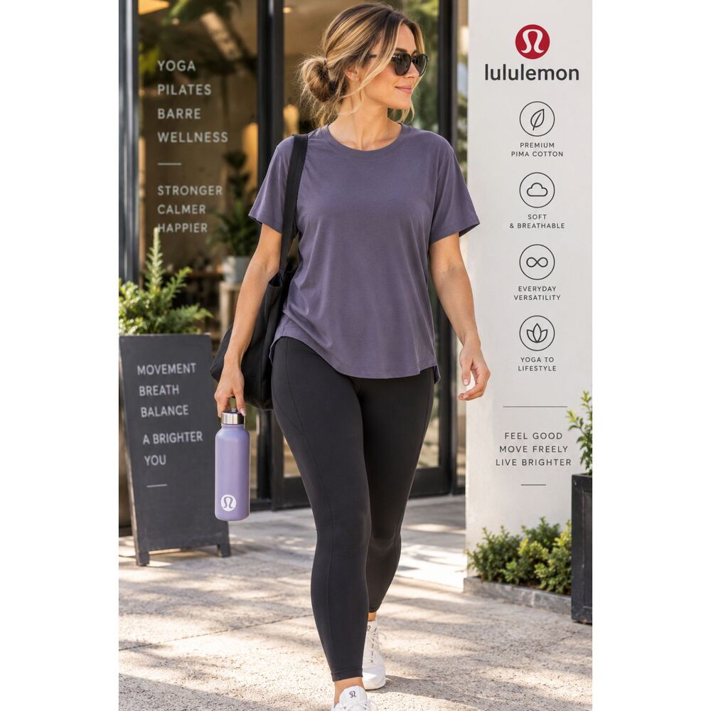 Lululemon Love Crewneck T Shirt Womens 12 Purple Pima Cotton Curved Hem